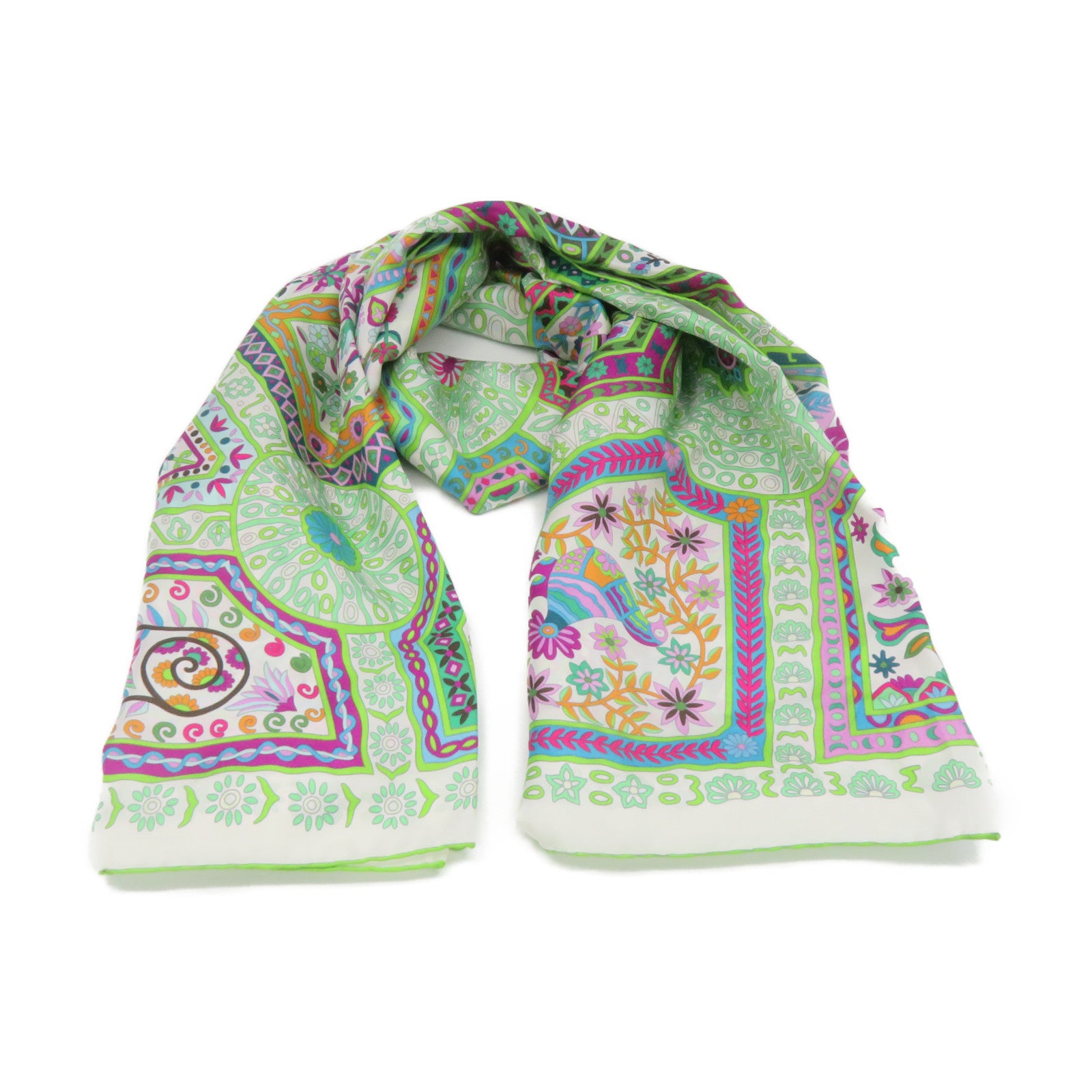 HERMES Silk Scarf Green/Purple/Color