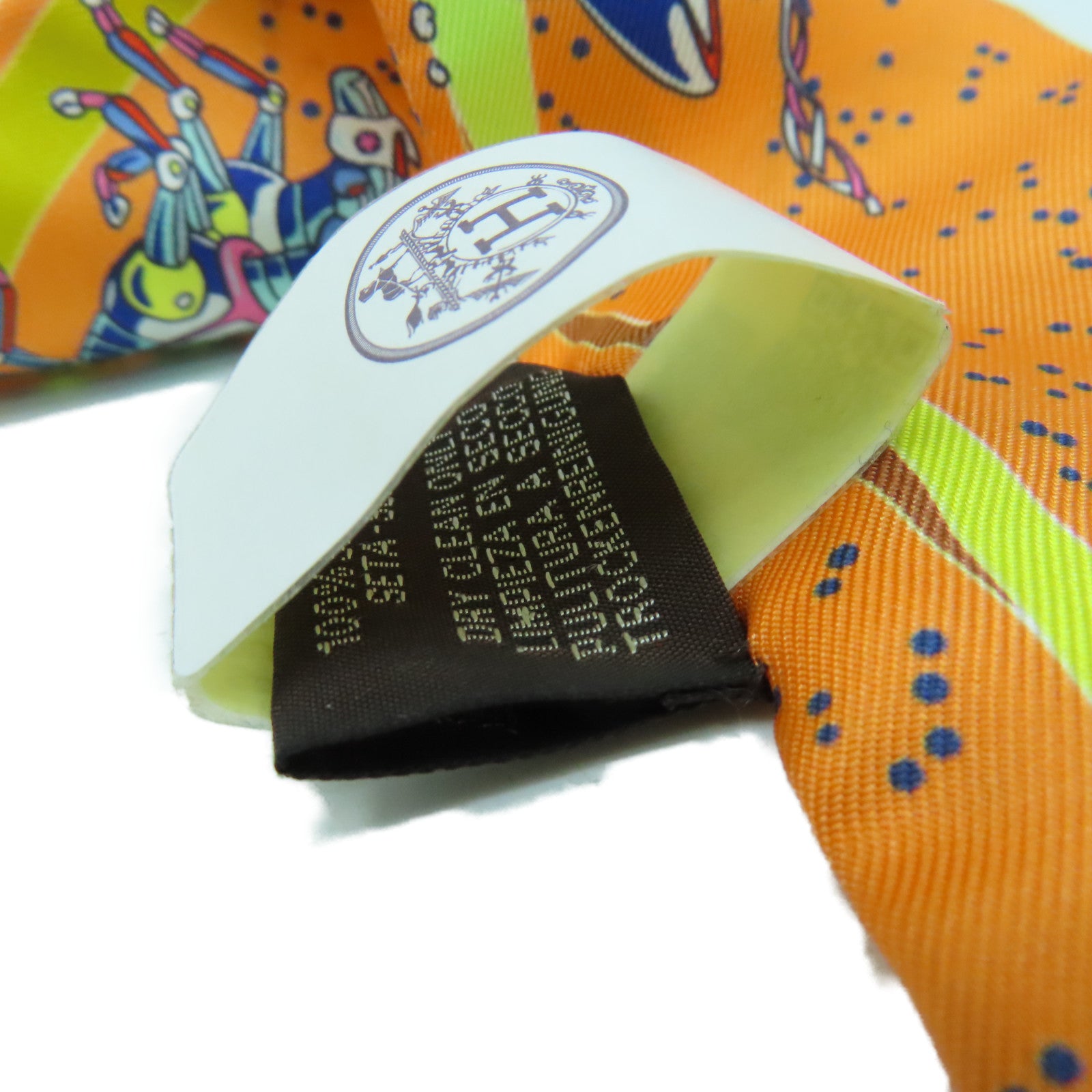 HERMES 絲質Twilly Scarf絲巾橙色/藍色