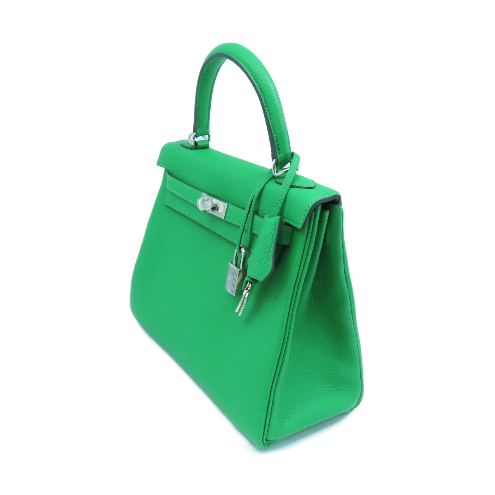 HERMES Togo皮革Kelly 25 2Way Hand Bag银扣手挽肩背两用袋1K/绿色