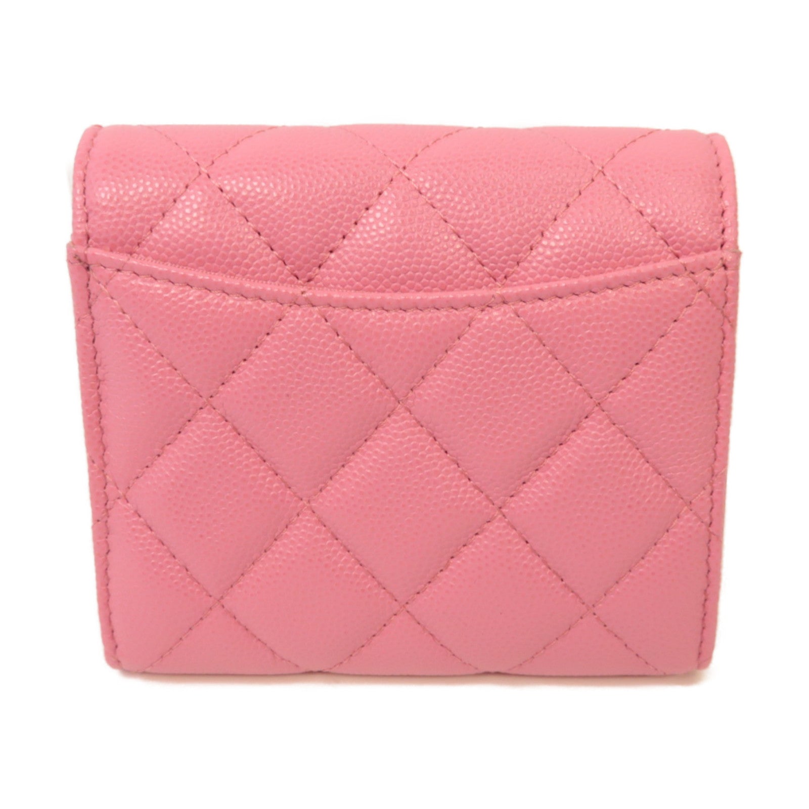 CHANEL 菱格Caviar皮革Classic Wallet金扣錢包粉紅色