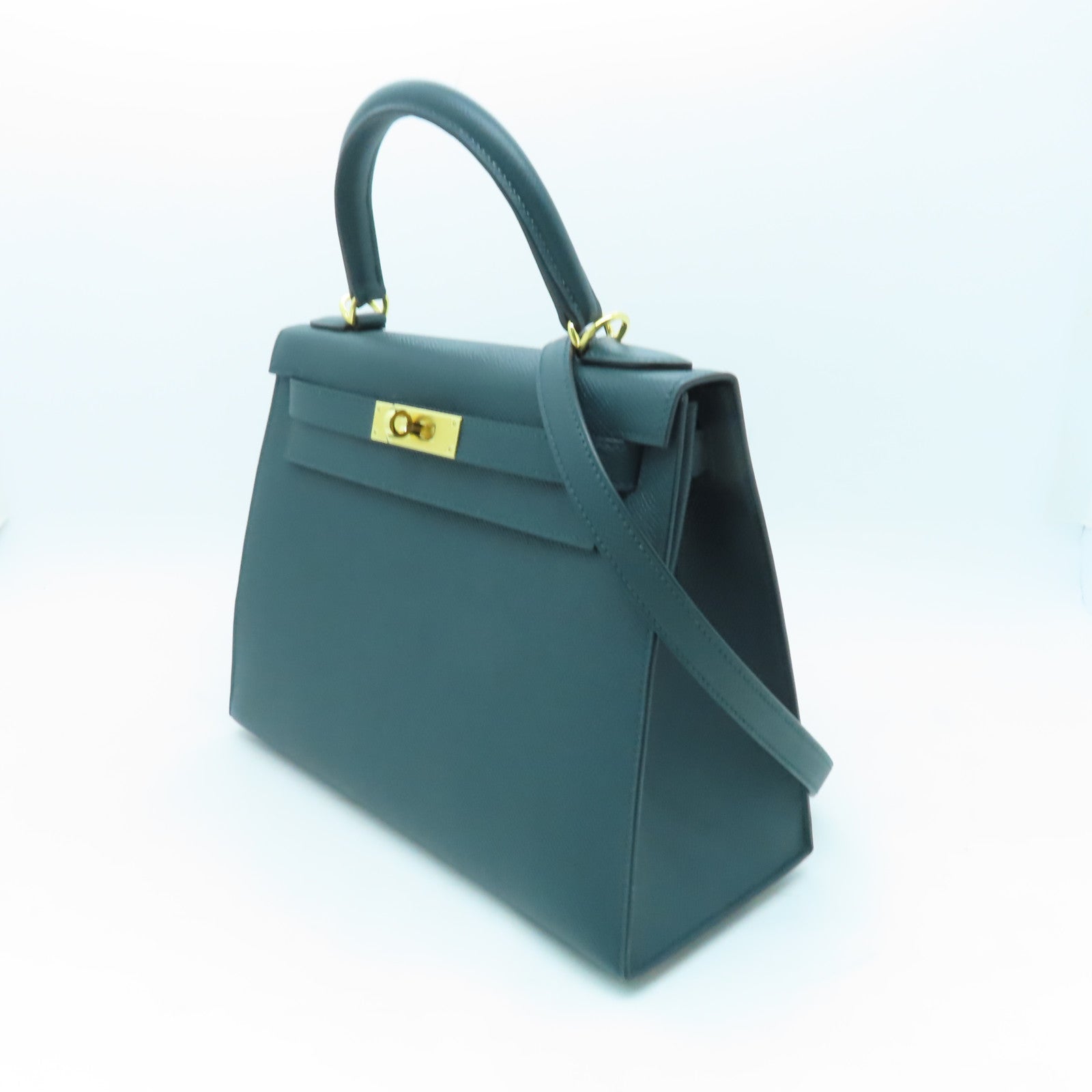 HERMES 【激減優惠】Epsom皮革Kelly 28金扣手挽袋Vert Cypres綠色