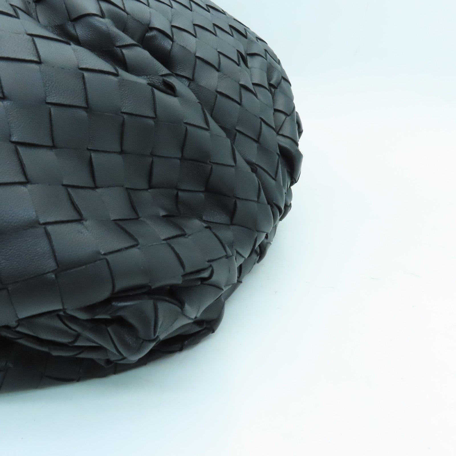 BOTTEGA VENETA Lambskin Leather Clutch Silver Buckle Clutch Black