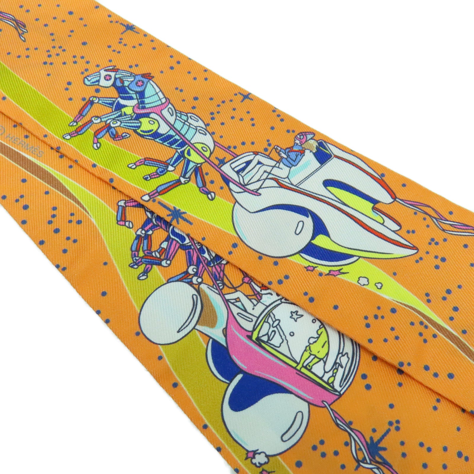 HERMES 絲質Twilly Scarf絲巾橙色/藍色