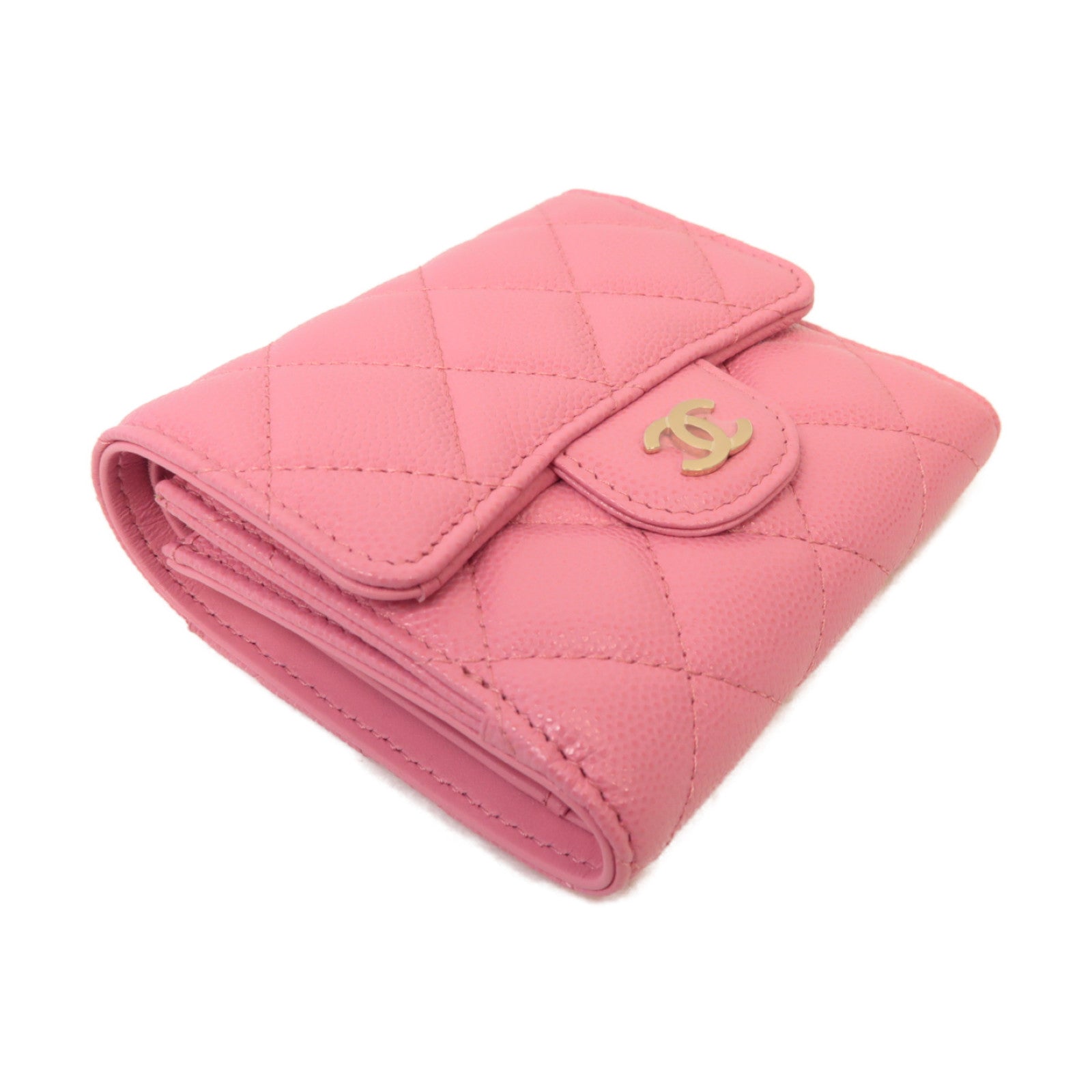 CHANEL 菱格Caviar皮革Classic Wallet金扣錢包粉紅色