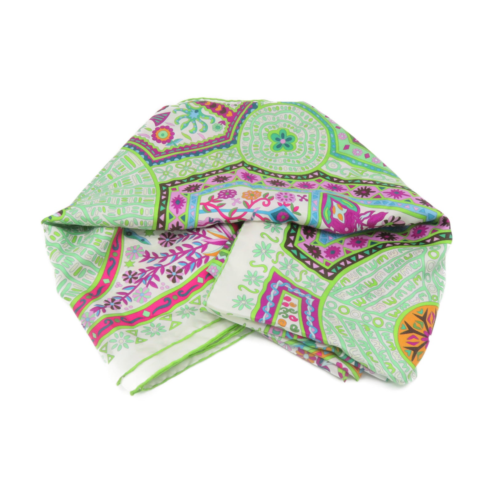 HERMES Silk Scarf Green/Purple/Color