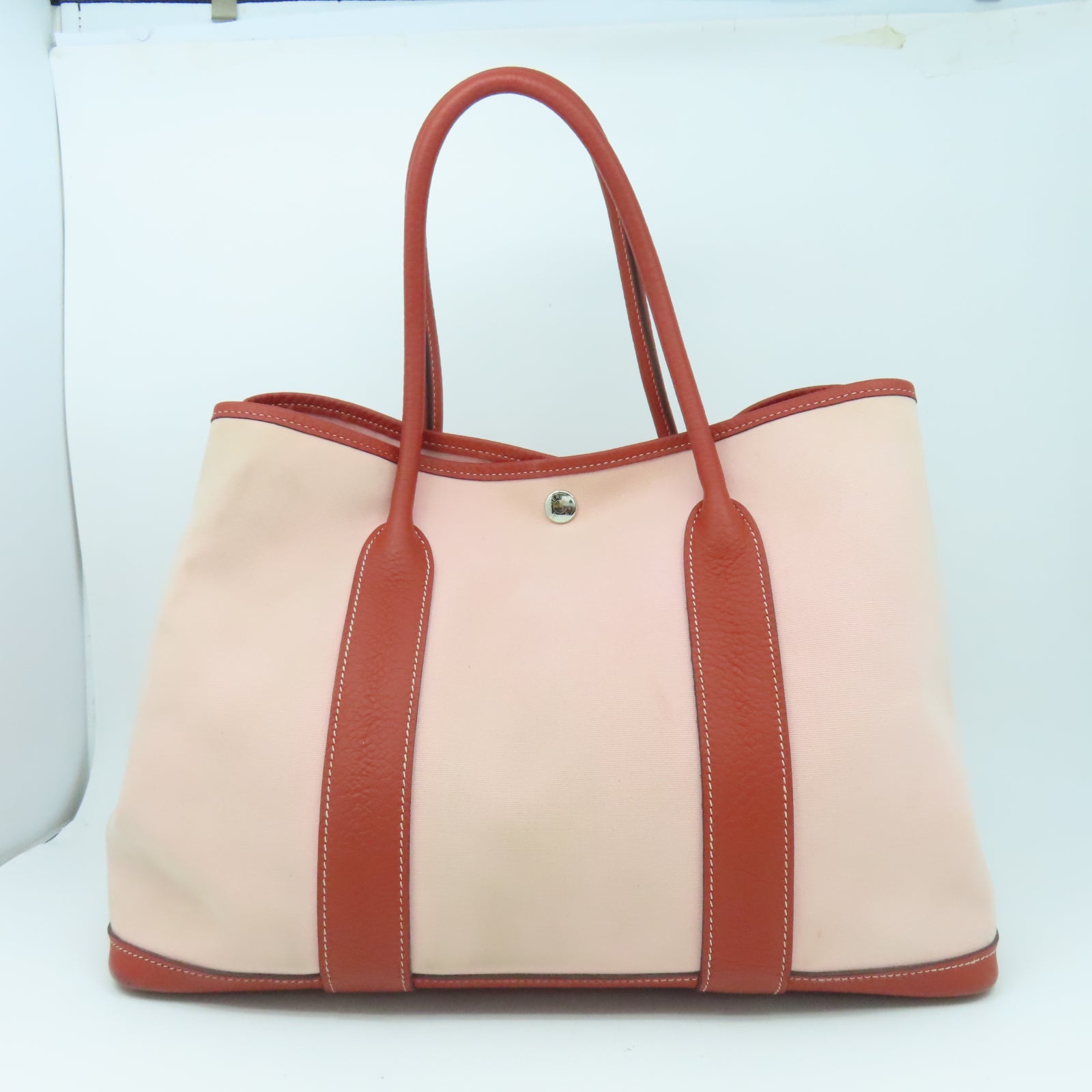 HERMES 帆布GardenParty PM銀扣手挽袋磚塊紅色