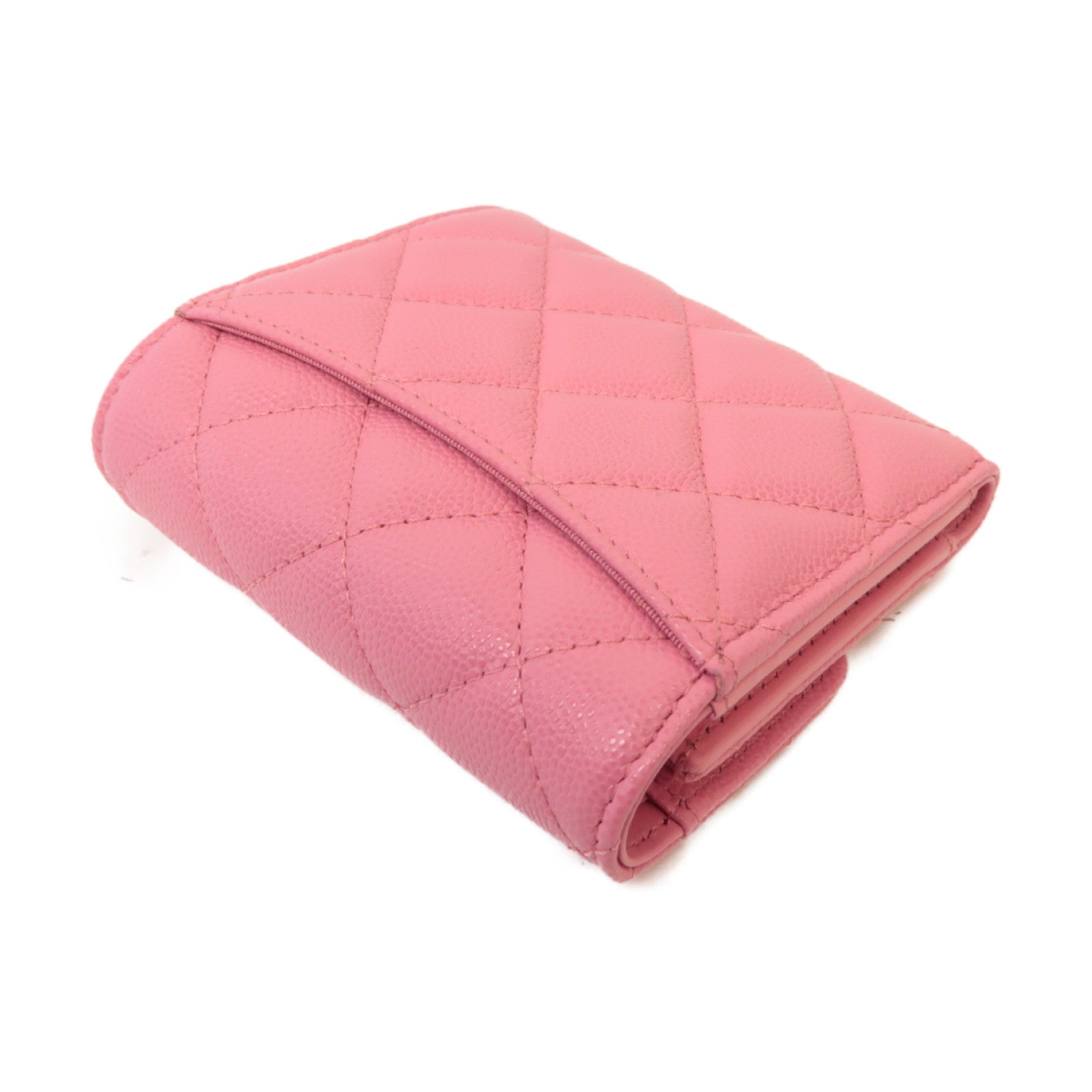 CHANEL 菱格Caviar皮革Classic Wallet金扣錢包粉紅色
