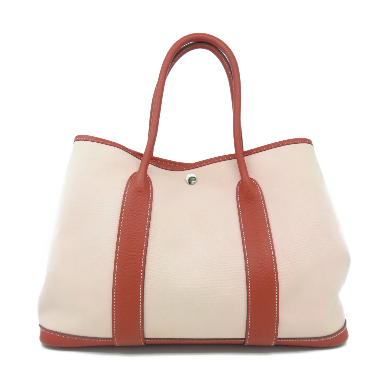 HERMES 帆布GardenParty PM銀扣手挽袋磚塊紅色
