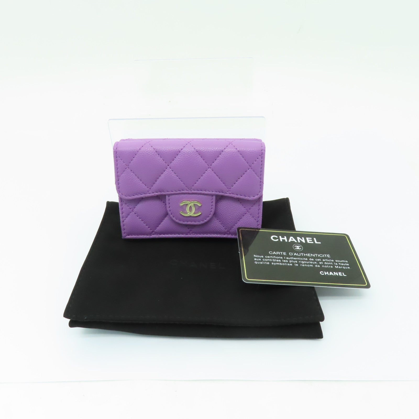 CHANEL 菱格Caviar皮革Wallet金扣錢包紫色