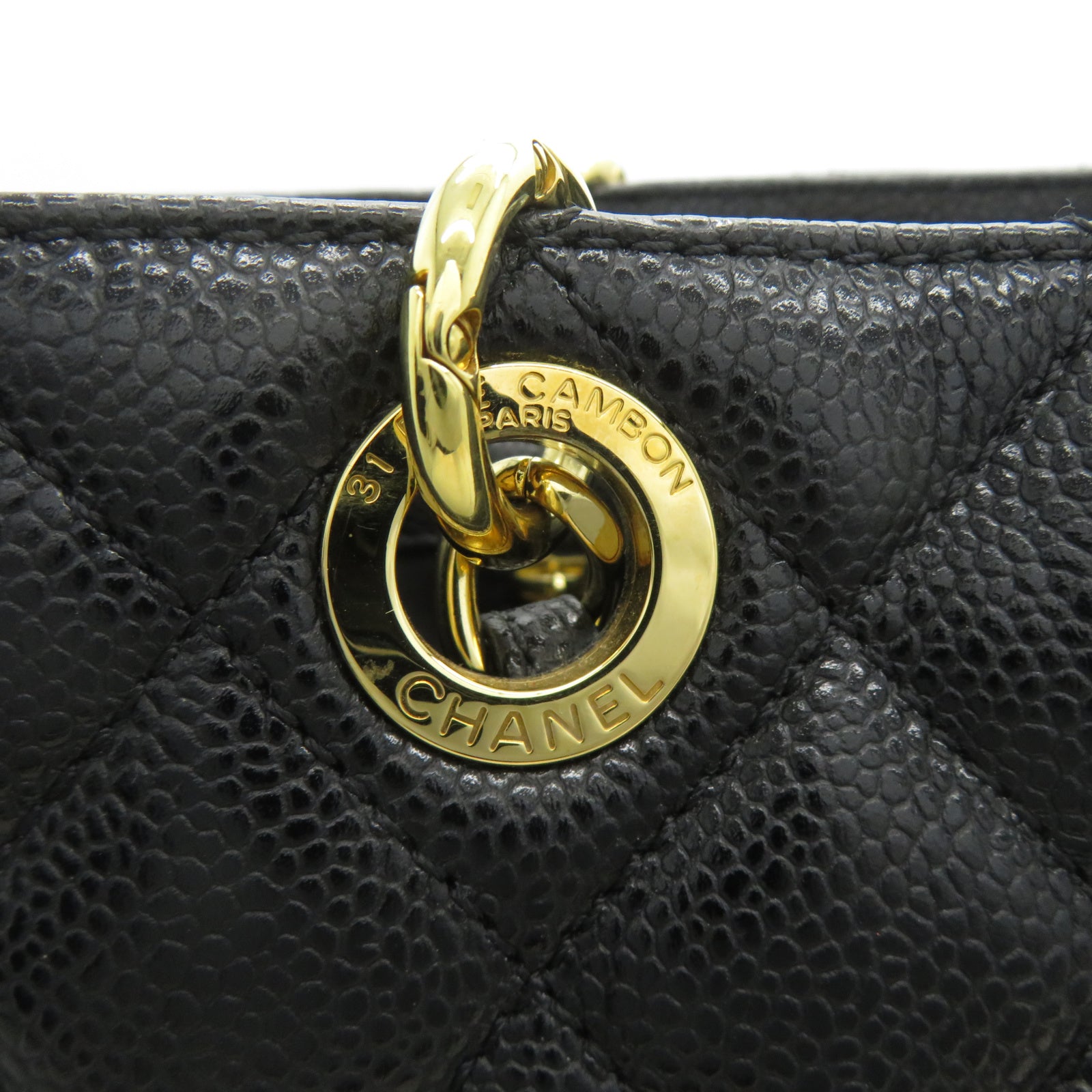 CHANEL 菱格牛皮皮革Chain Shoulder金扣鏈帶肩背袋黑色