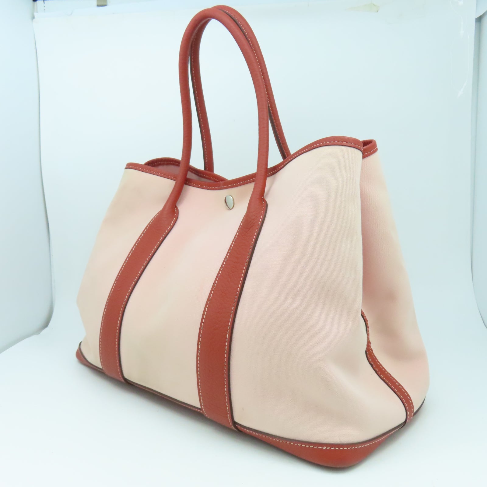 HERMES 帆布GardenParty PM銀扣手挽袋磚塊紅色