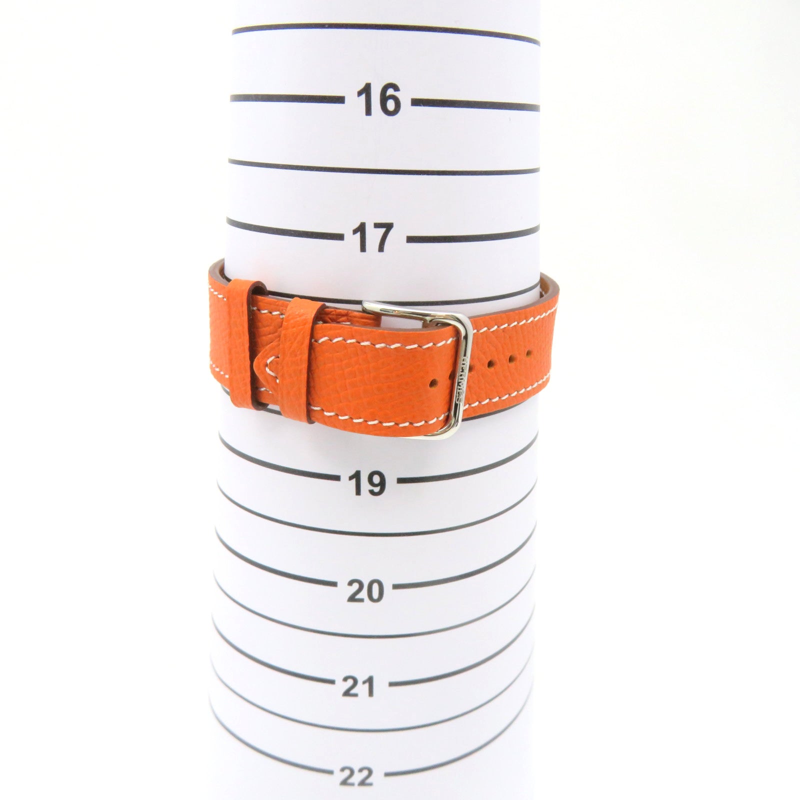 HERMES Heure H Small Watch不锈钢/皮革带手表石英机芯白色/橙色