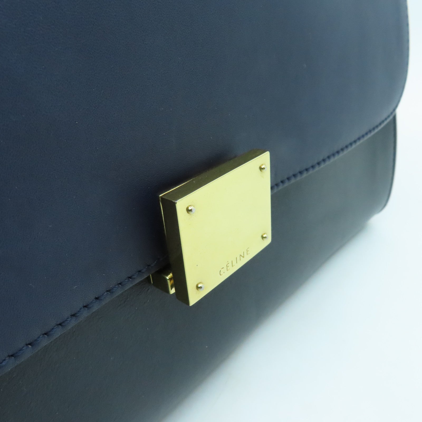 CELINE cowhide leather Trapeze gold buckle handle shoulder bag blue