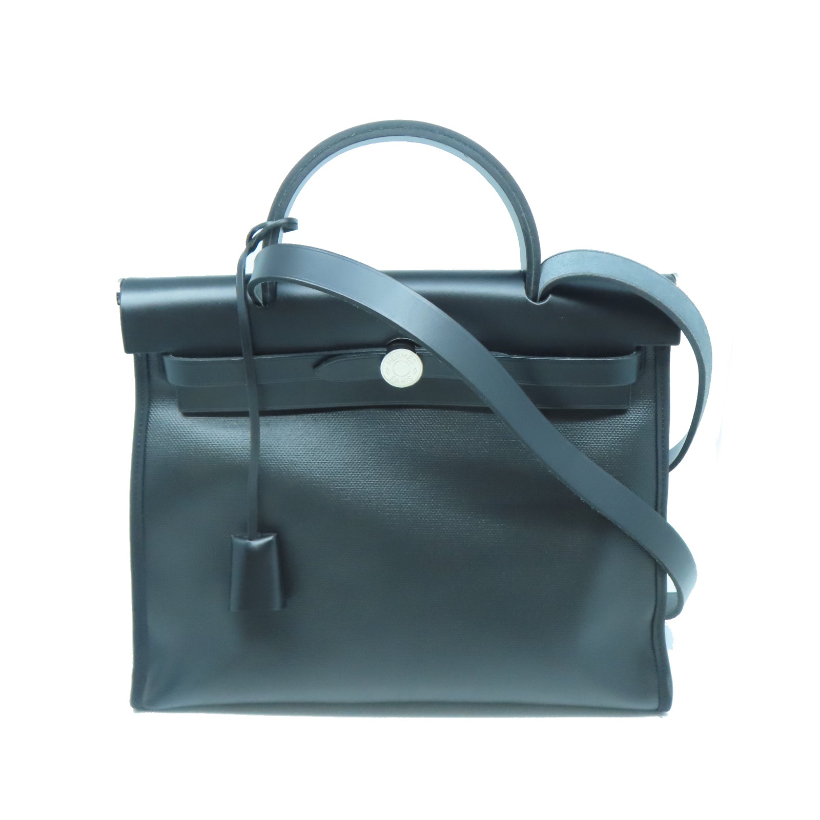 HERMES 帆布Herbag PM銀扣手挽肩背兩用袋黑色