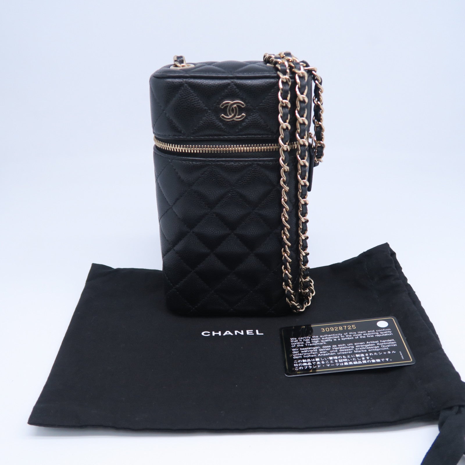 CHANEL 菱格牛皮皮革Chain Shoulder Bag金扣鏈帶肩背袋黑色