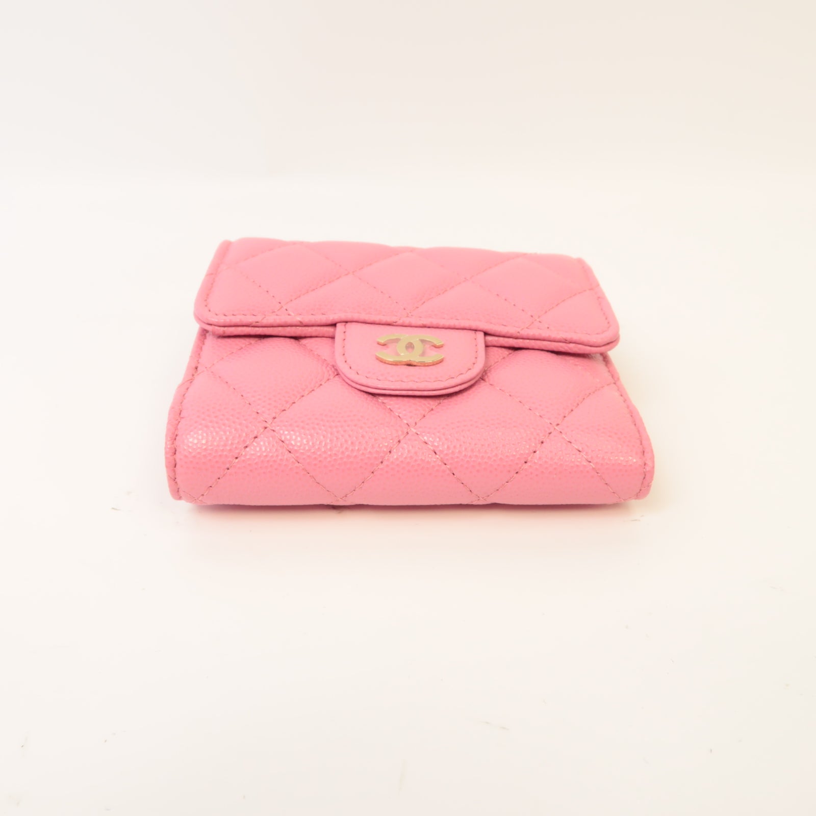 CHANEL 菱格Caviar皮革Classic Wallet金扣錢包粉紅色