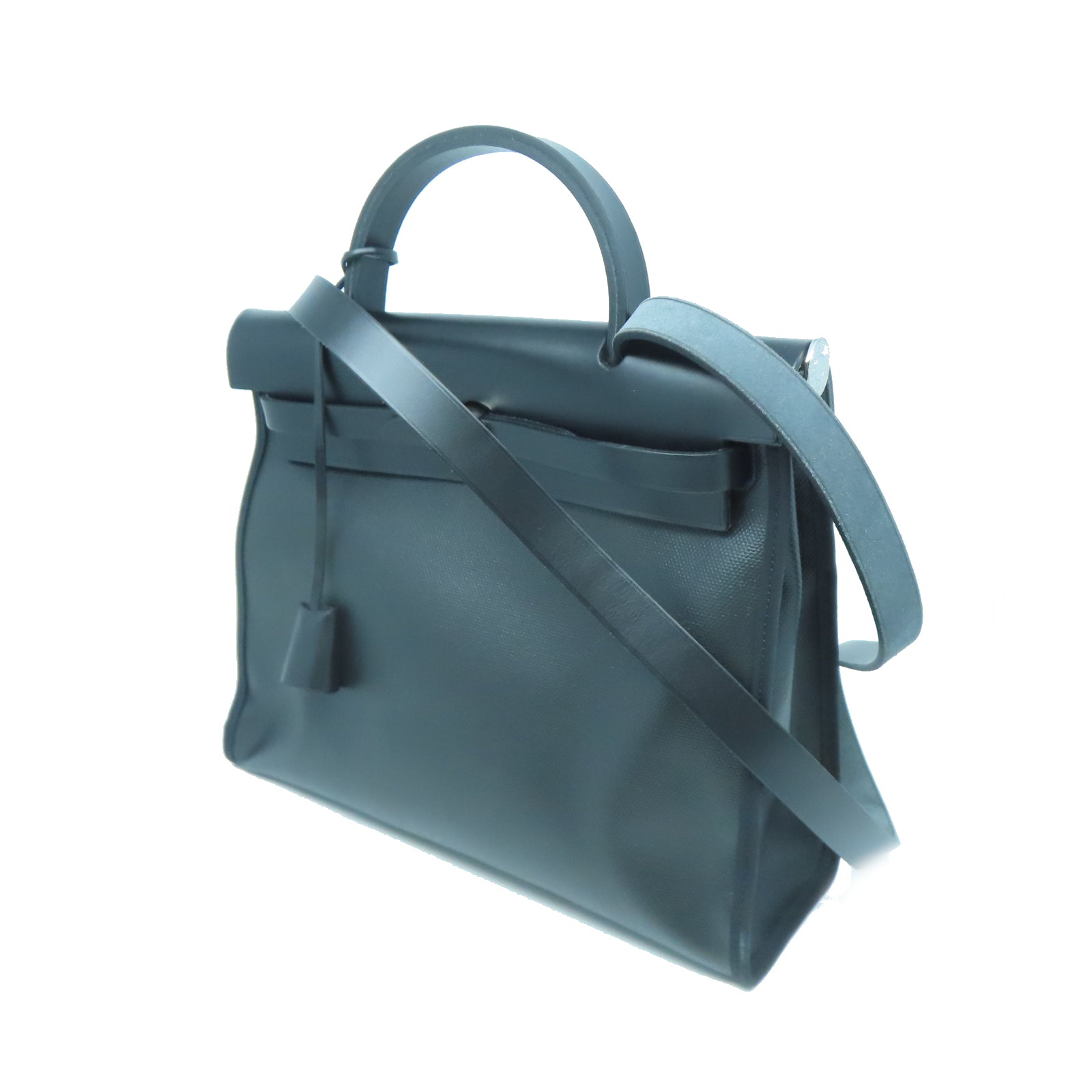 HERMES 帆布Herbag PM銀扣手挽肩背兩用袋黑色
