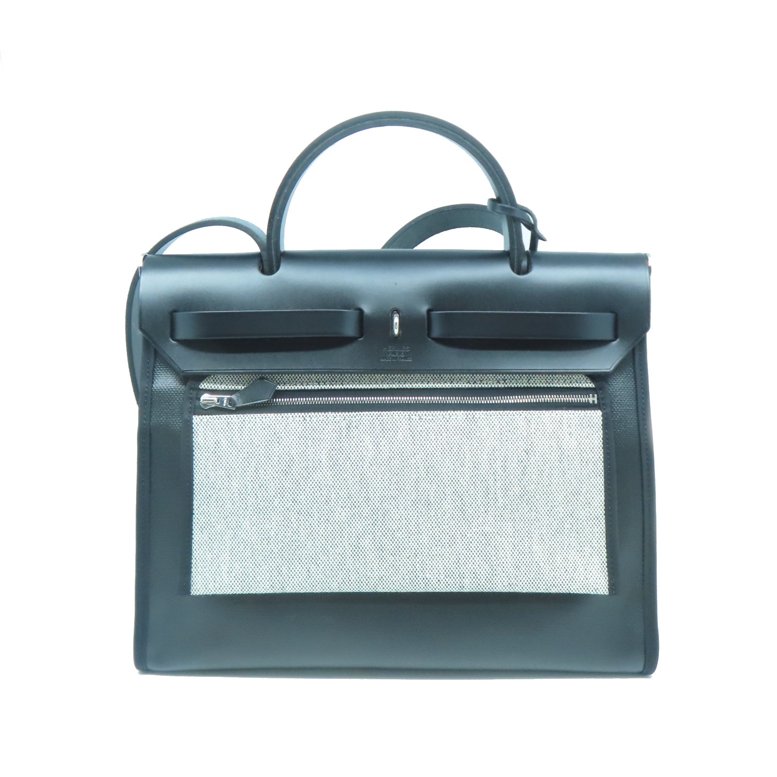 HERMES 帆布Herbag PM銀扣手挽肩背兩用袋黑色