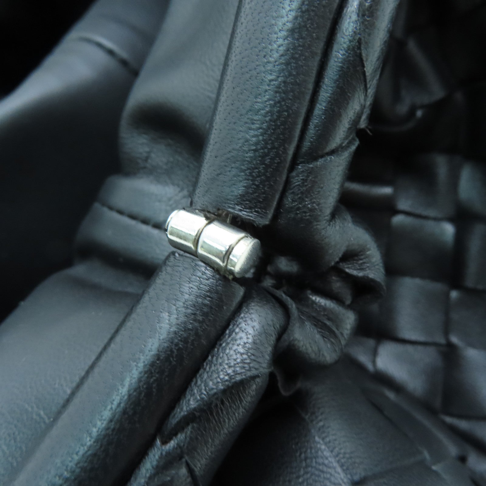 BOTTEGA VENETA Lambskin Leather Clutch Silver Buckle Clutch Black