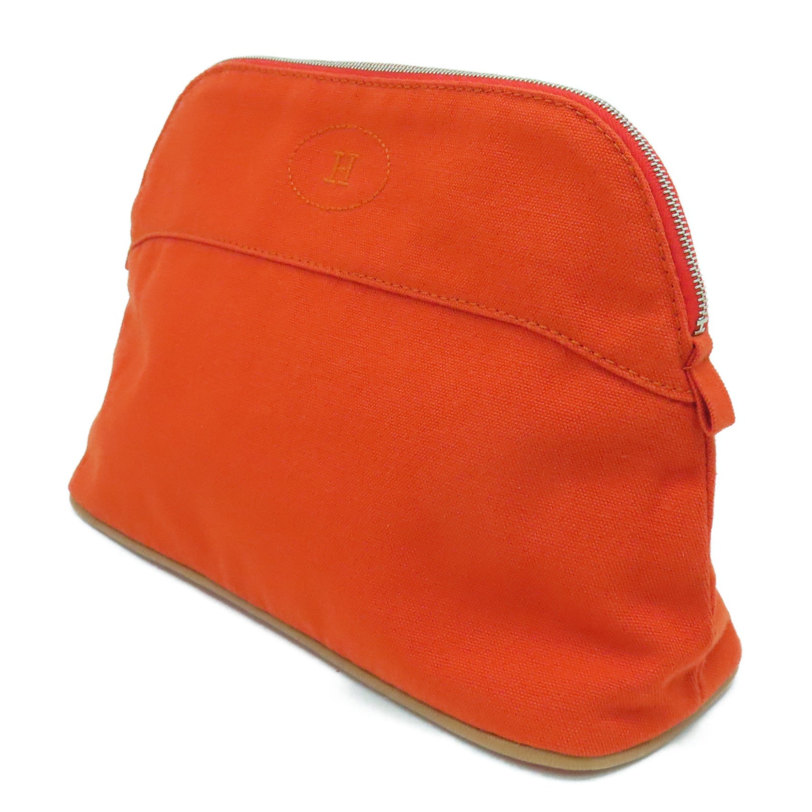HERMES 帆布Bolide Travel Case銀扣手拿包橙色