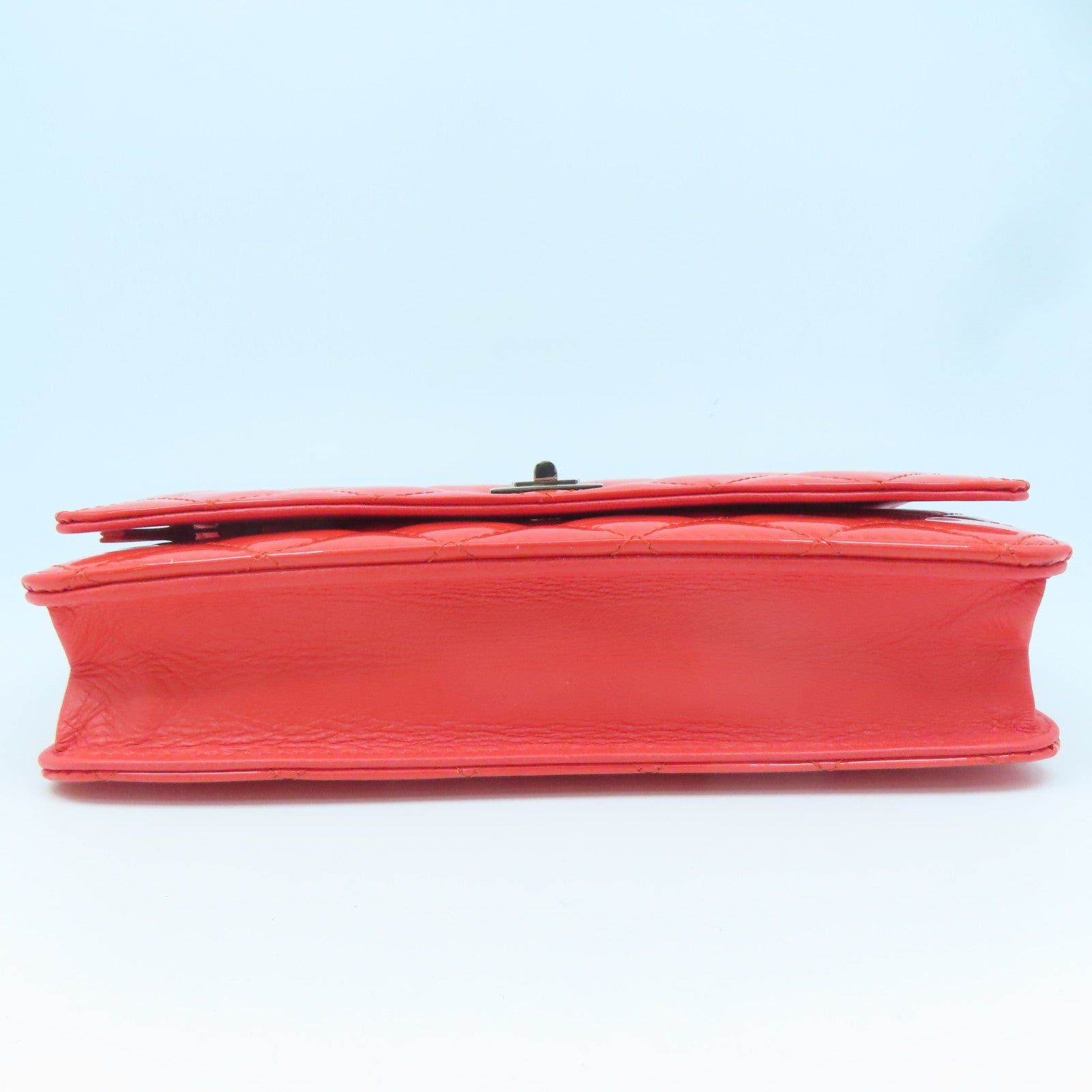 CHANEL Rhombus Patent Leather Wallet On Chain Silver Buckle Chain Shoulder Bag Red