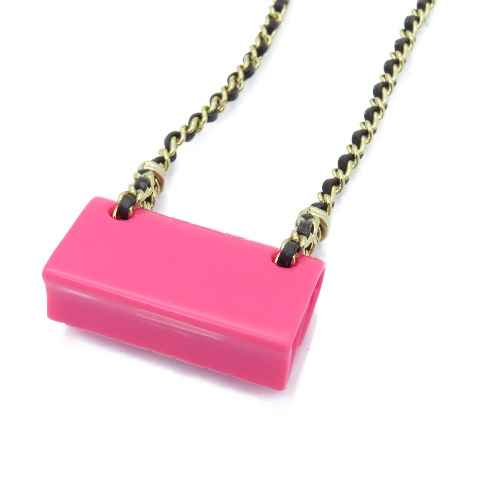 CHANEL 皮革Necklace金扣項鍊粉紅色