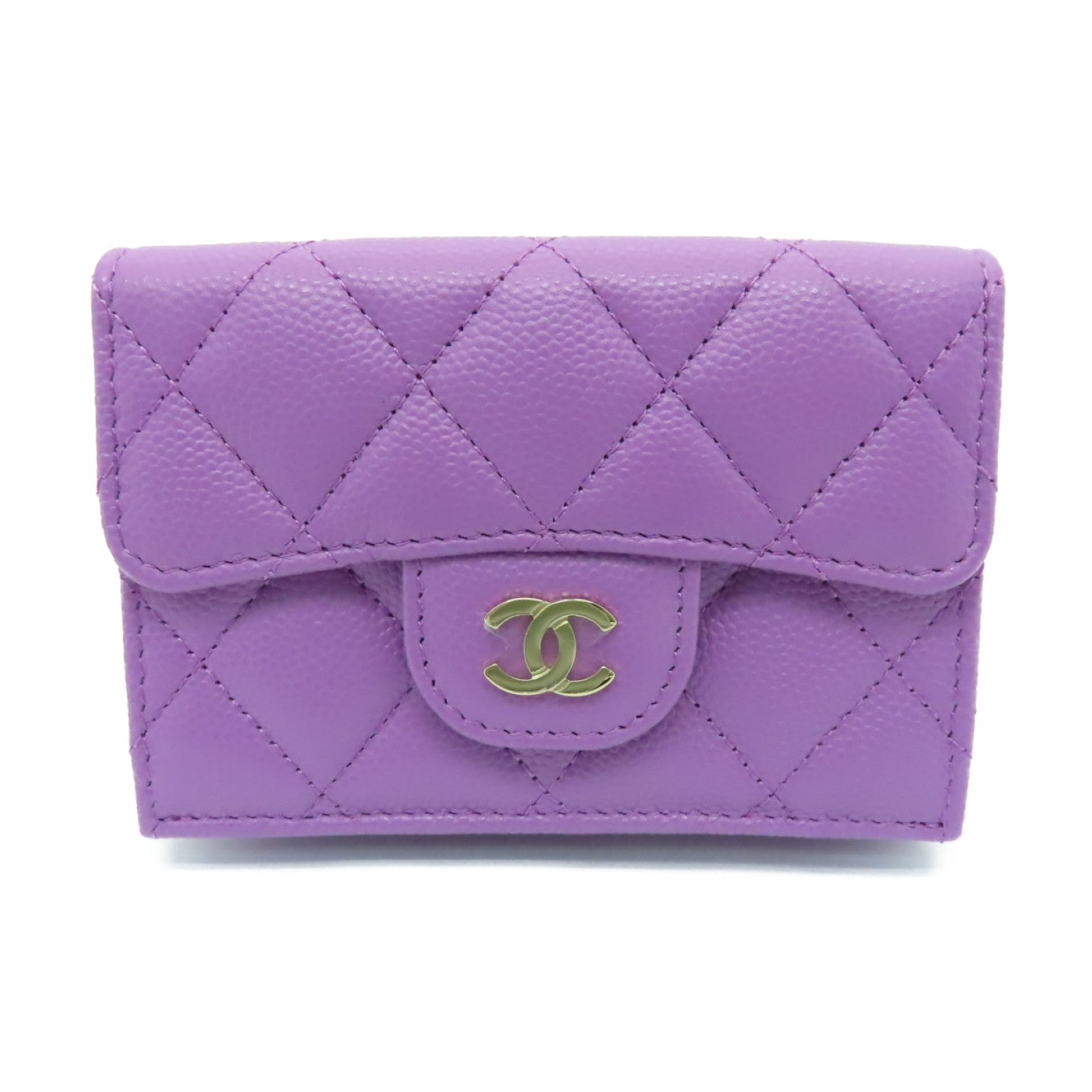 CHANEL 菱格Caviar皮革Wallet金扣錢包紫色