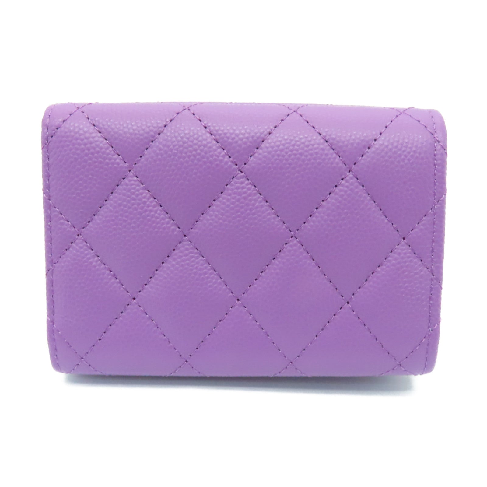 CHANEL 菱格Caviar皮革Wallet金扣錢包紫色