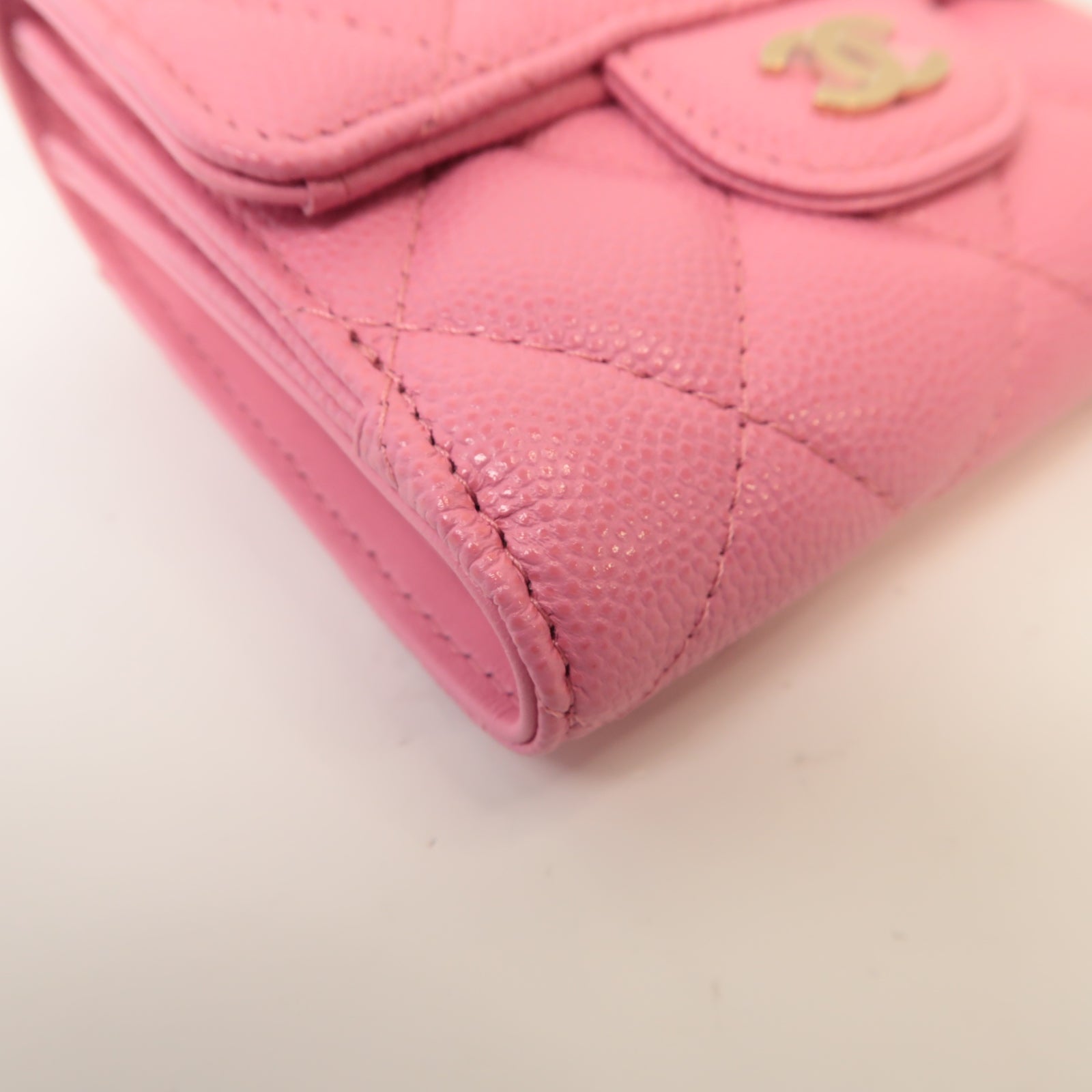 CHANEL 菱格Caviar皮革Classic Wallet金扣錢包粉紅色