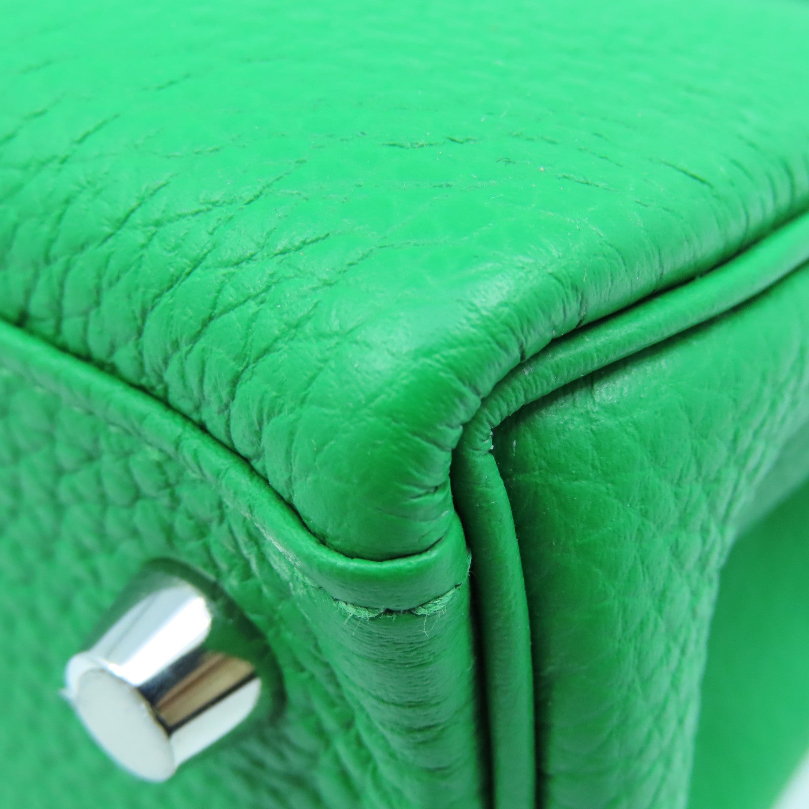 HERMES Togo皮革Kelly 25 2Way Hand Bag银扣手挽肩背两用袋1K/绿色