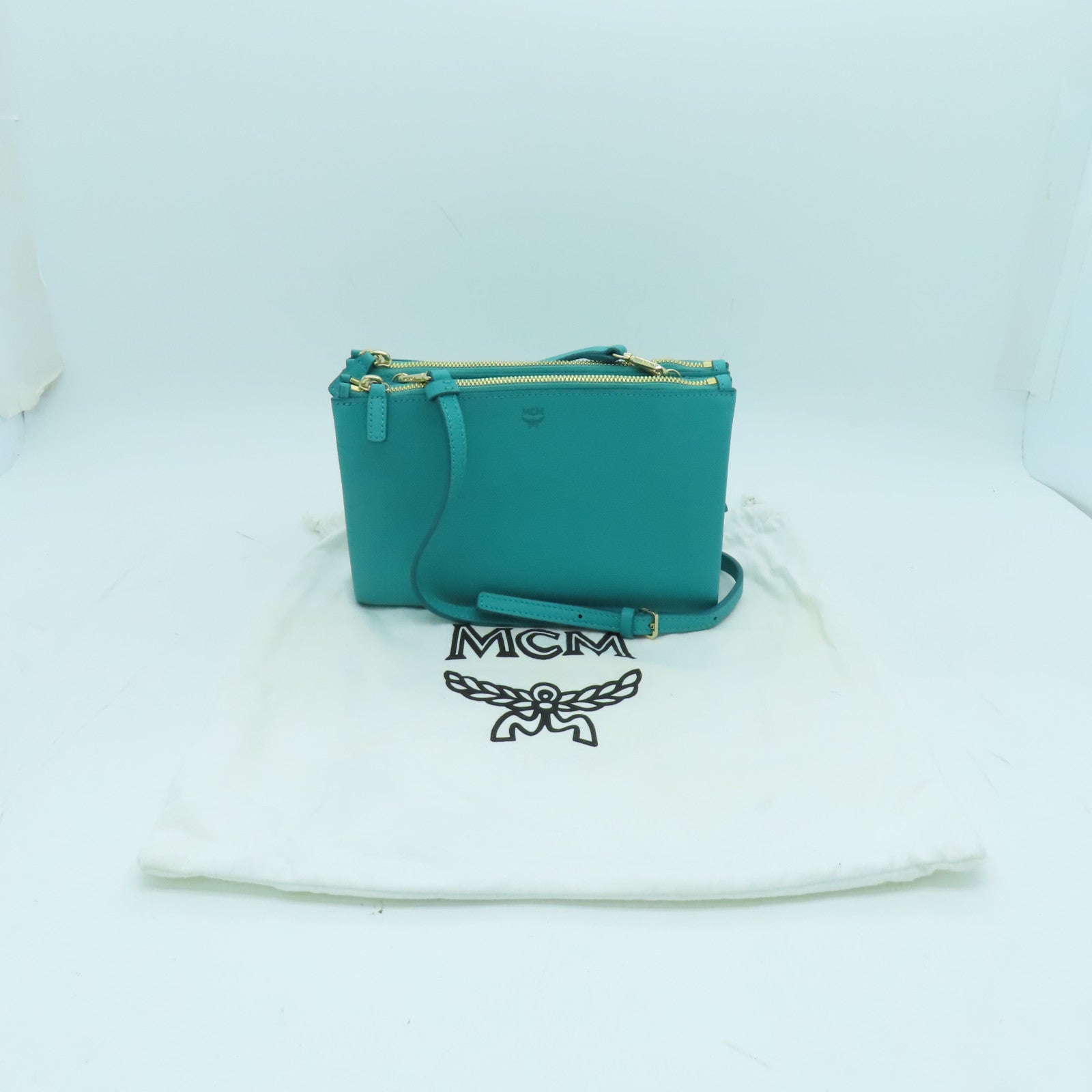 MCM 牛皮皮革Shoulder Bag金扣肩背袋綠色