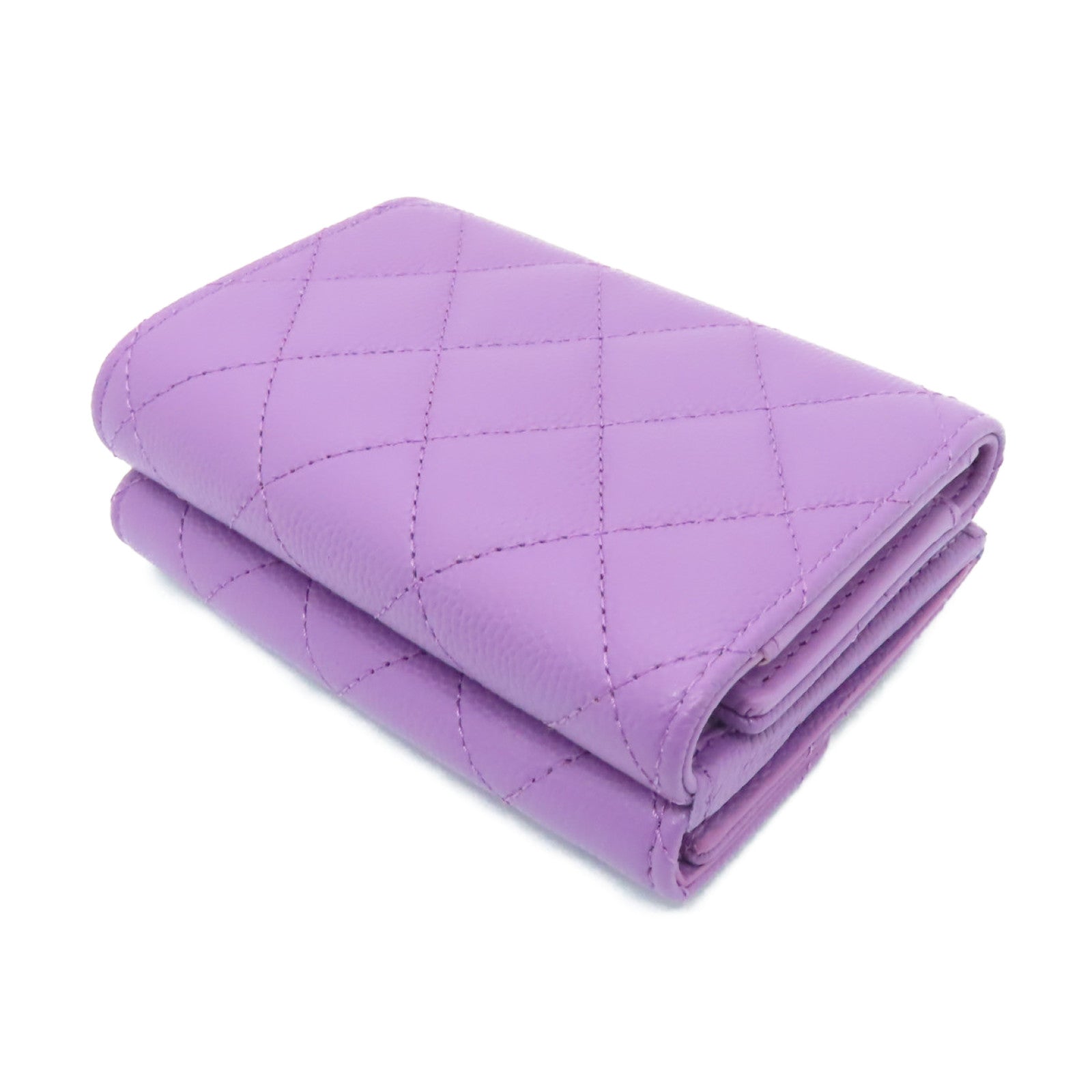 CHANEL 菱格Caviar皮革Wallet金扣錢包紫色