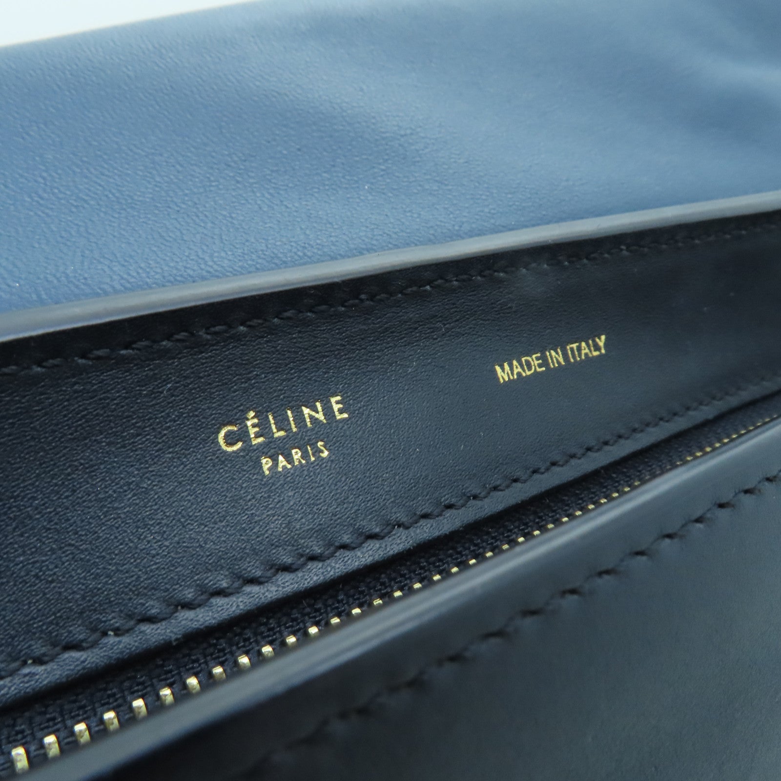 CELINE cowhide leather Trapeze gold buckle handle shoulder bag blue