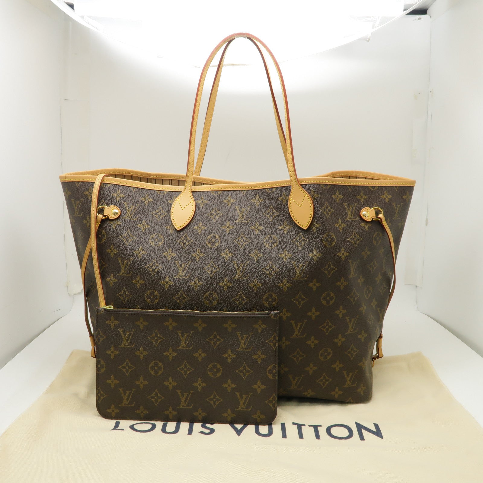 LOUIS VUITTON Monogram Neverfull GM金扣手挽袋啡色