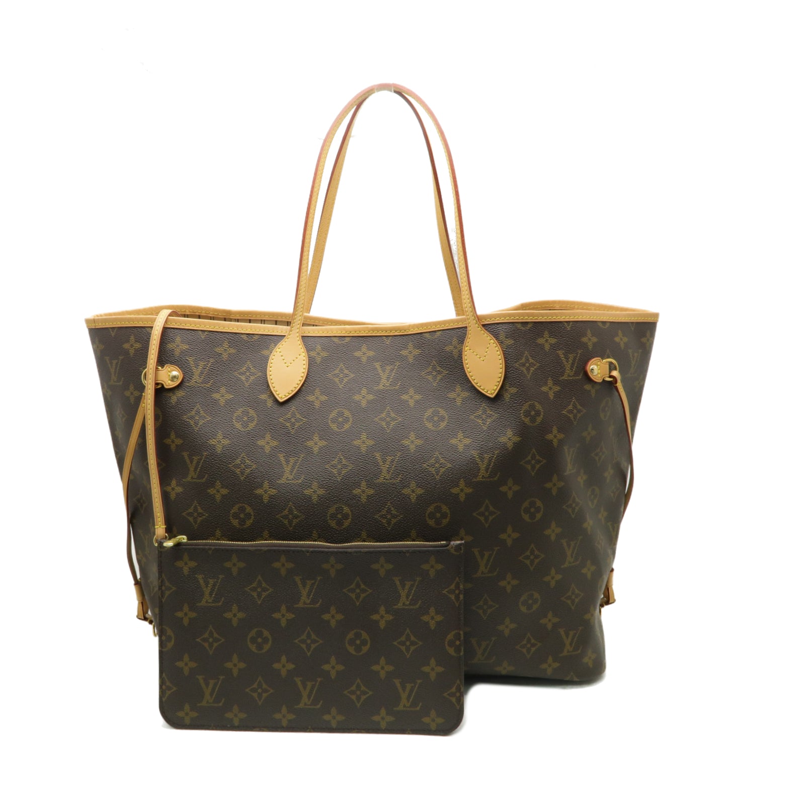 LOUIS VUITTON Monogram Neverfull GM金扣手挽袋啡色