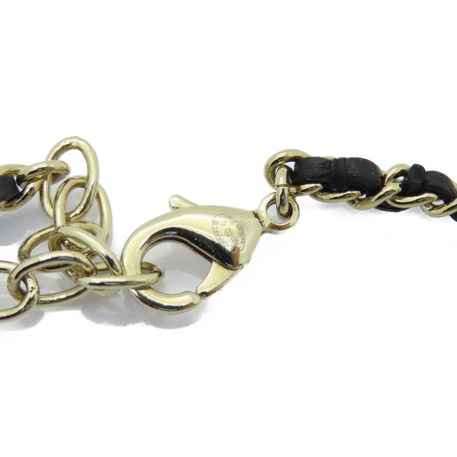 CHANEL 皮革Necklace金扣項鍊粉紅色