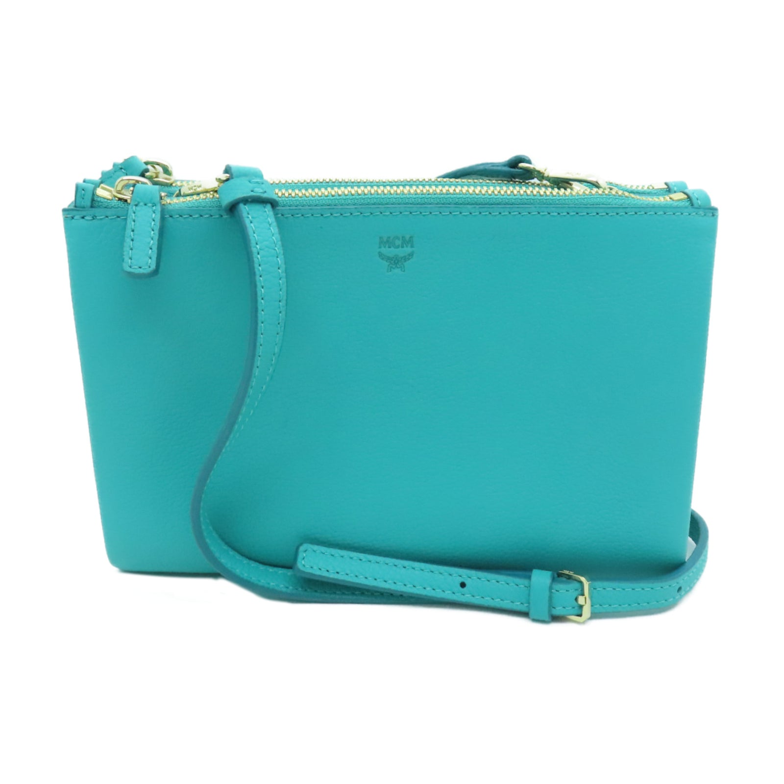 MCM 牛皮皮革Shoulder Bag金扣肩背袋綠色