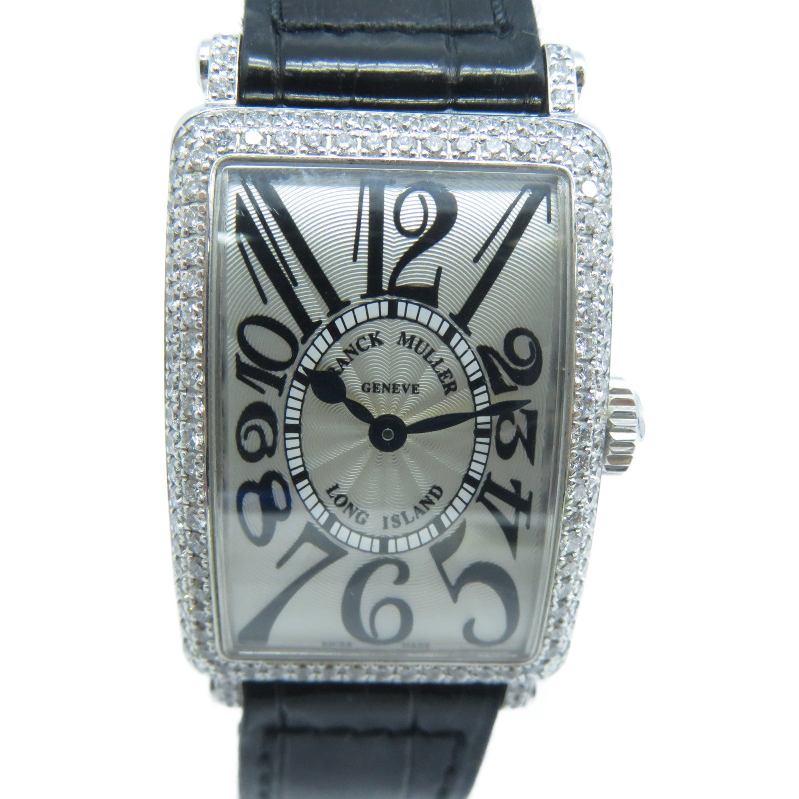 FRANCK MULLER Long Island 18K白金/皮革石英機芯手錶黑色/白色