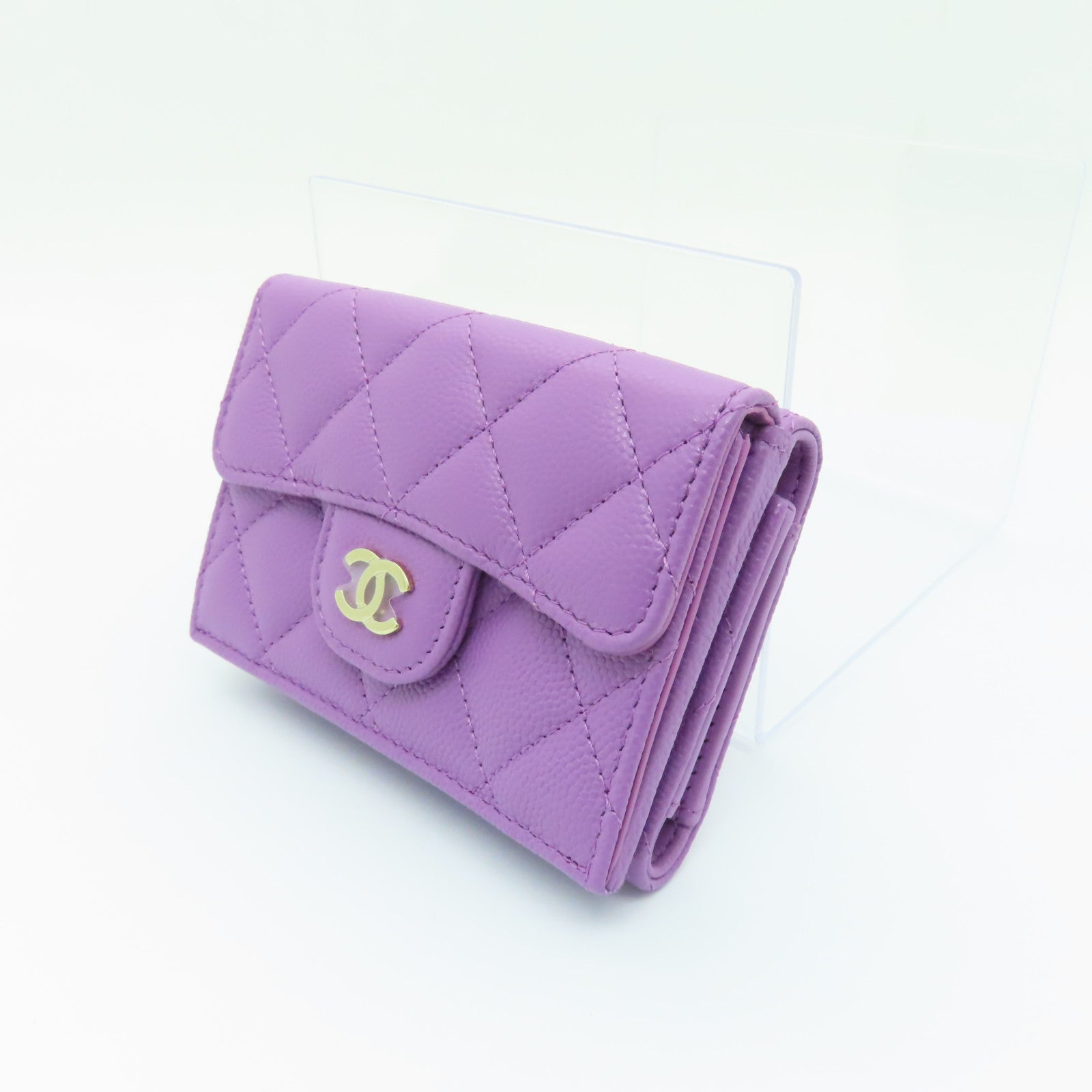 CHANEL 菱格Caviar皮革Wallet金扣錢包紫色