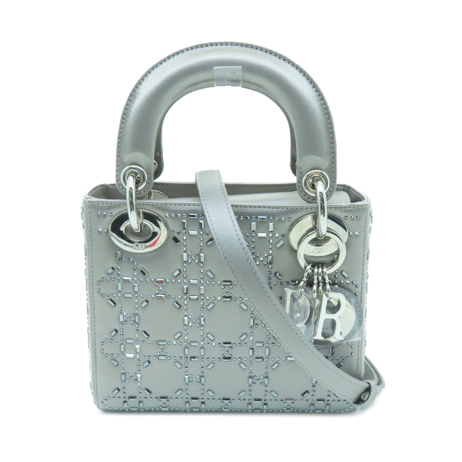 Dior Silk Mini Lady Dior Silver Buckle Handle Shoulder Bag Silver