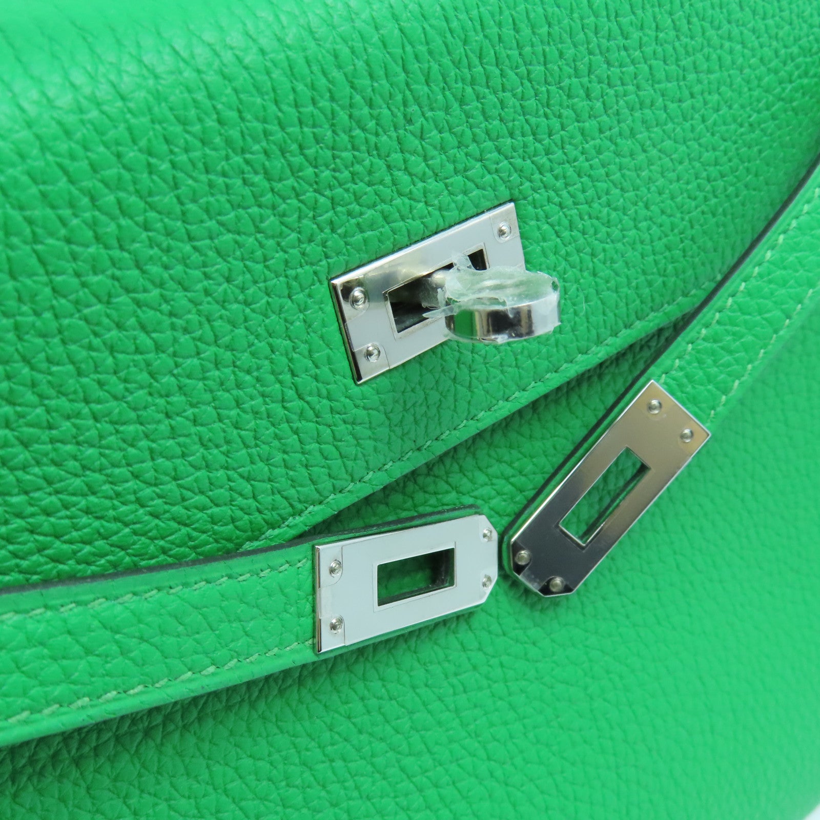 HERMES Togo皮革Kelly 25 2Way Hand Bag银扣手挽肩背两用袋1K/绿色