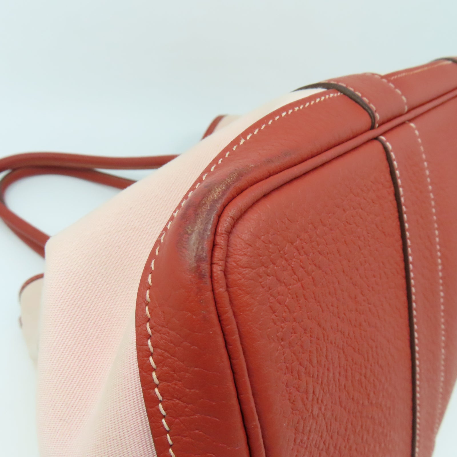 HERMES 帆布GardenParty PM銀扣手挽袋磚塊紅色