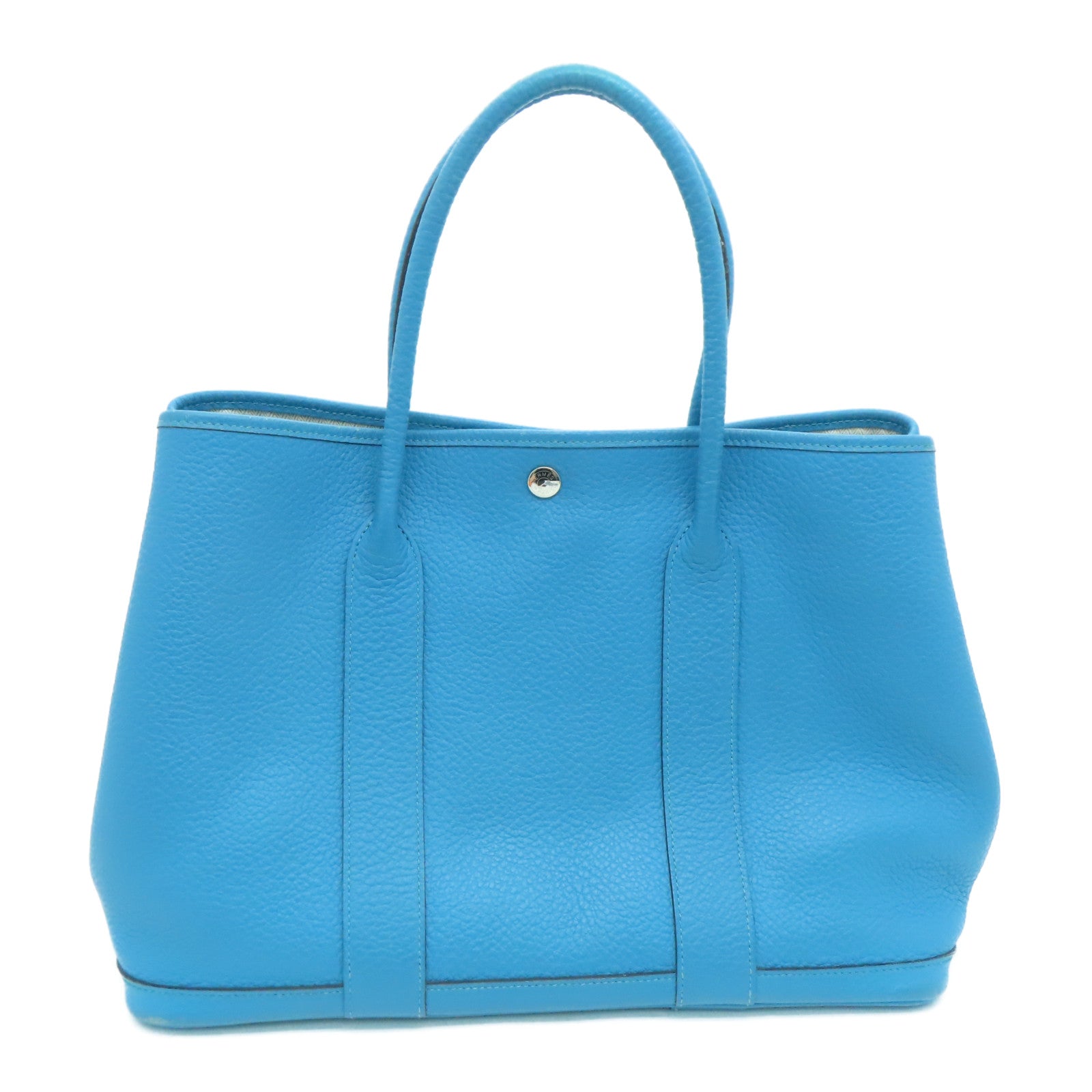 HERMES 【激減優惠】Negonda皮革GardenParty PM金色手挽袋藍色