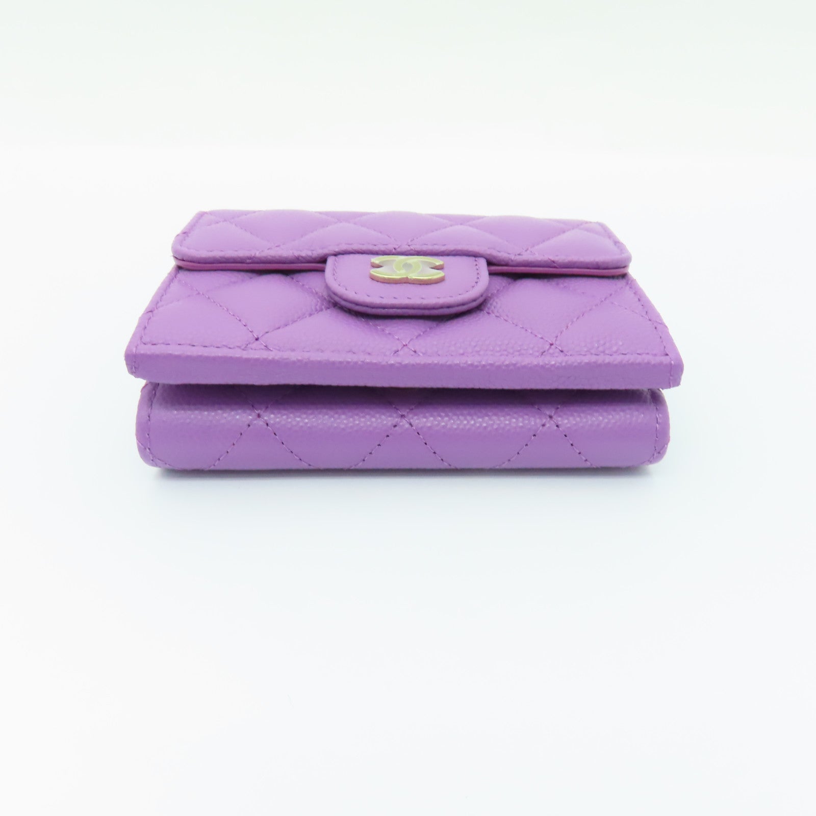 CHANEL 菱格Caviar皮革Wallet金扣錢包紫色