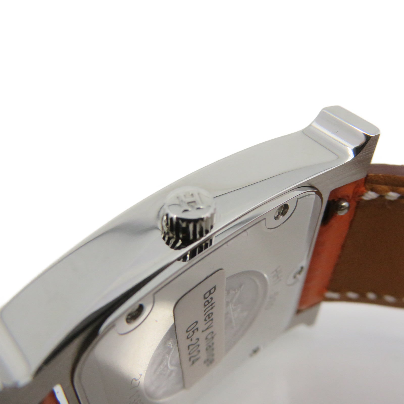 HERMES Heure H Small Watch不锈钢/皮革带手表石英机芯白色/橙色
