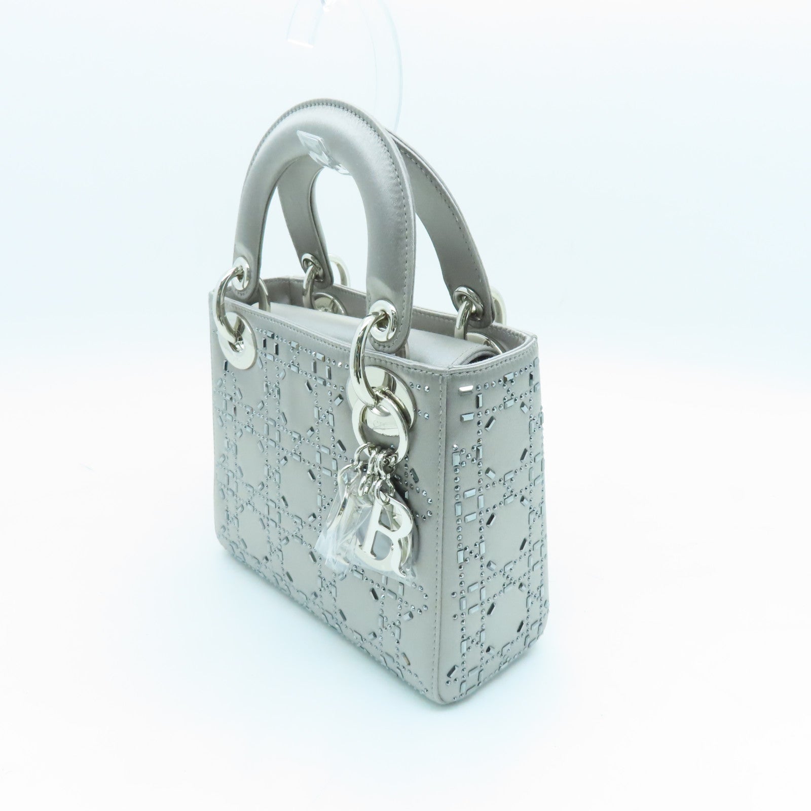 Dior Silk Mini Lady Dior Silver Buckle Handle Shoulder Bag Silver