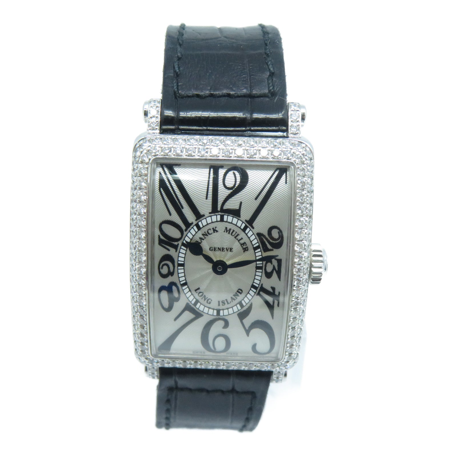 FRANCK MULLER Long Island 18K白金/皮革石英機芯手錶黑色/白色