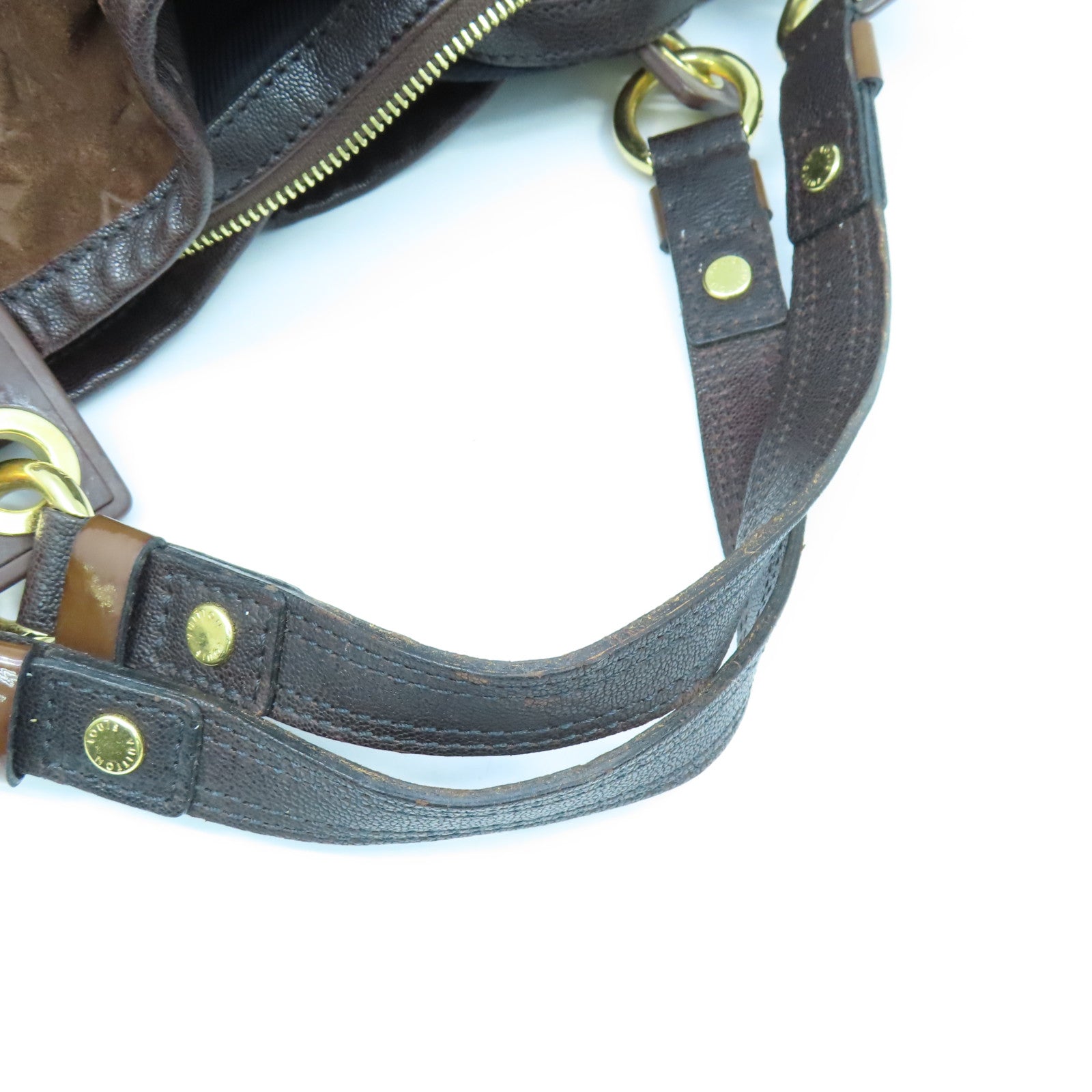 LOUIS VUITTON 麂皮皮革/漆皮皮革Irene Shoulder Bag金扣肩背袋啡色