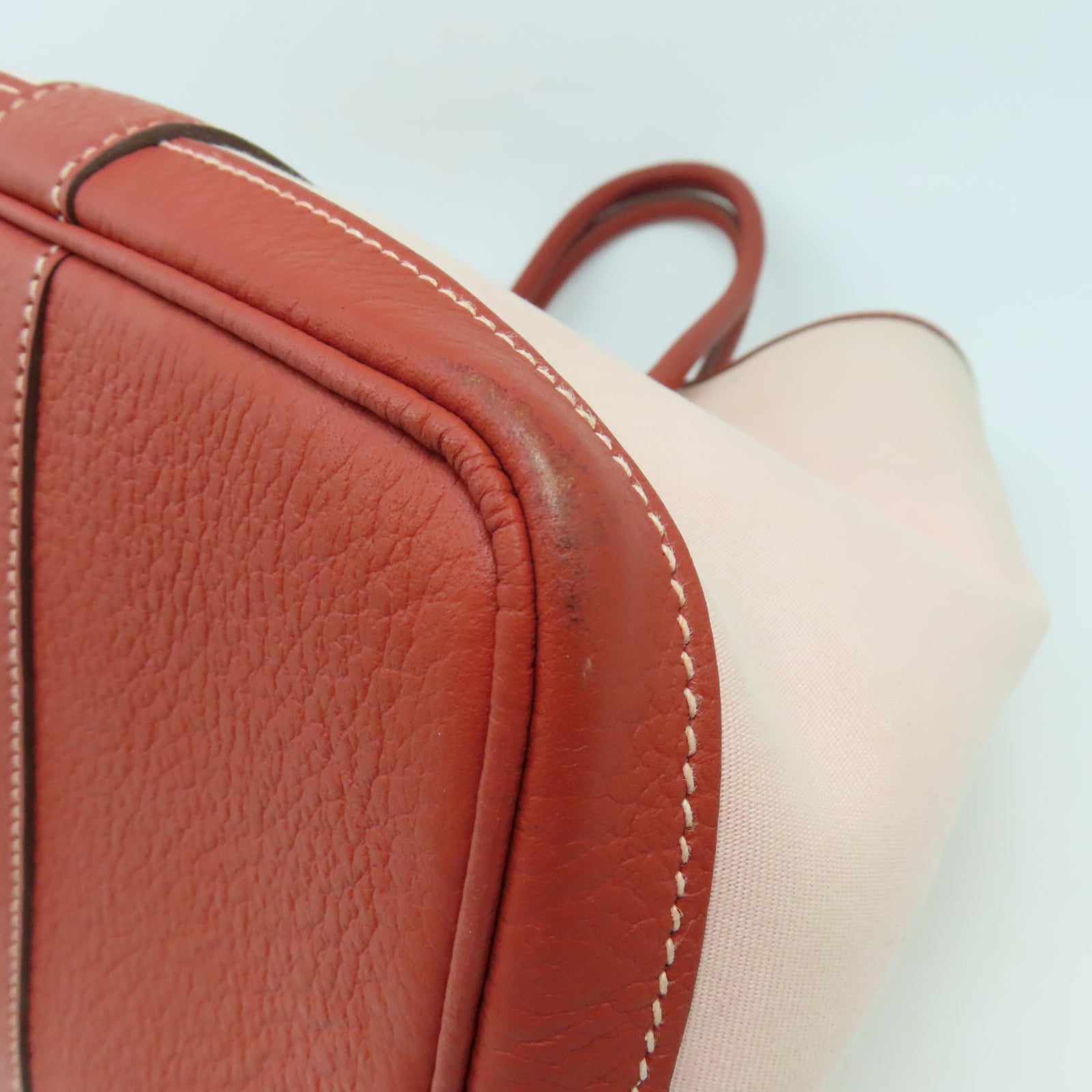 HERMES 帆布GardenParty PM銀扣手挽袋磚塊紅色