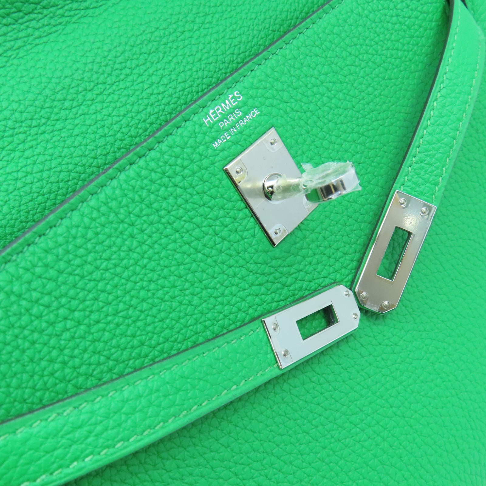 HERMES Togo皮革Kelly 25 2Way Hand Bag银扣手挽肩背两用袋1K/绿色